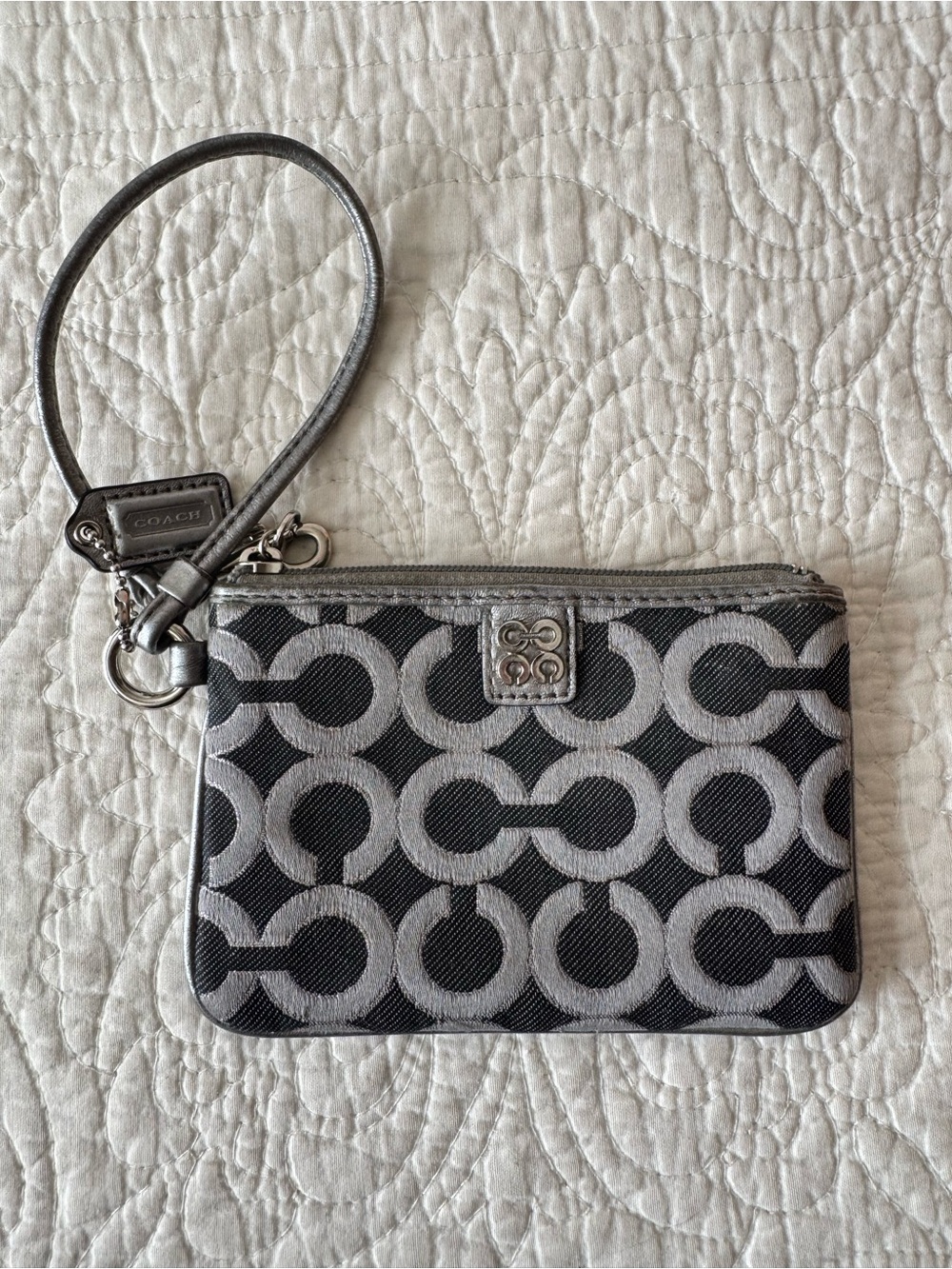 Coach Gray & Black Signature Wristlet Card Case